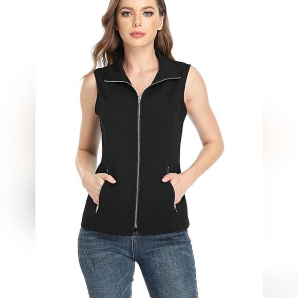 Zip Up Vest Casual Utility Outdoor Sleeveless Jacket with Pockets Black Size 2X - Picture 1 of 11